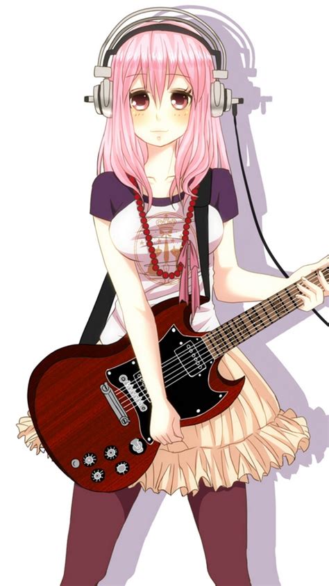 Wallpaper Nitroplus Super Sonico Girl Guitar Headphones Anime