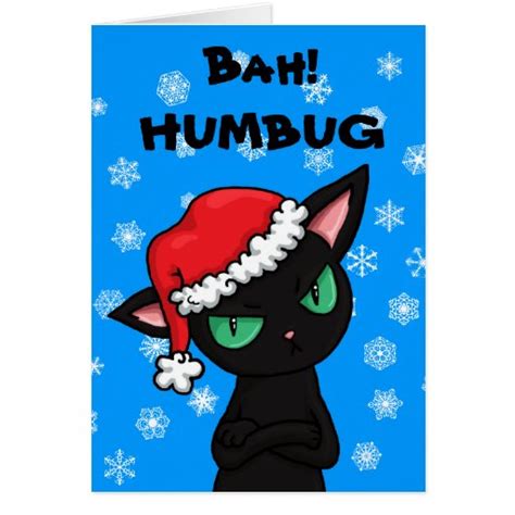 Grumpy Black Cat Bah Humbug Christmas Greeting Card Zazzle