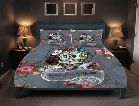 Sugar Skull Couple Bedding Choose Comforter Duvet Cover Etsy Skull