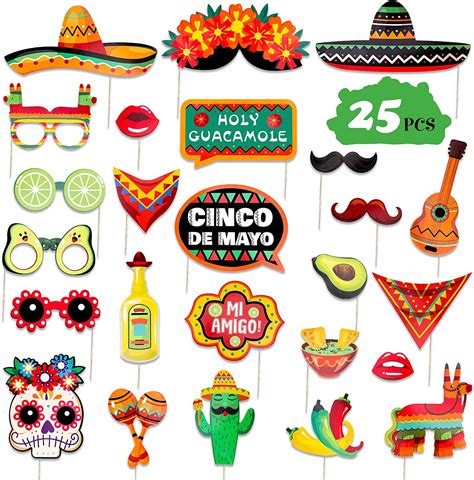 Qpout 25pcs Mexico Fiesta Photo Prop Mexican Carnival Party Decoration Supplies For May Day