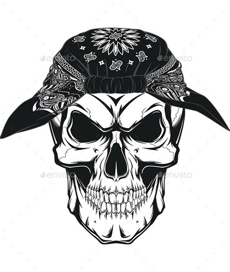 Skull With Bandana Tattoo Drawing