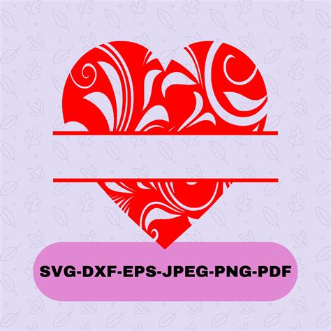 Split Floral Heart Monogram Svg Cutting File Split Heart Etsy