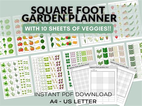 Printable Square Foot Garden Grid Instant Download Pdf Etsy