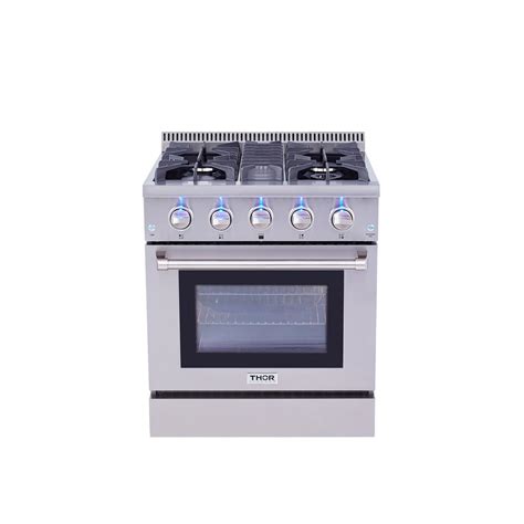 Main features include one 18,000 btu sealed single burner along with one 15,000 btu sealed dual burner with a 650 btu simmer function in addition to two. Thor Kitchen 30 in. 4.2 cu. ft. Dual Fuel Range in ...