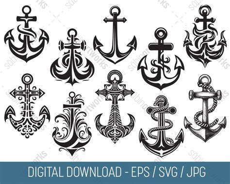 10 Anchors Svg Bundle Black And White Fancy Anchors  Etsy