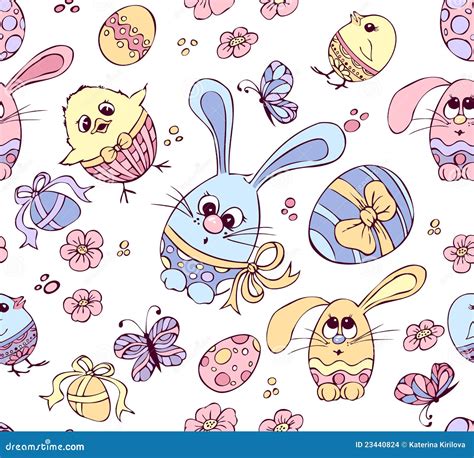 Easter Eggs Bunnies And Chickens Stock Vector Illustration Of