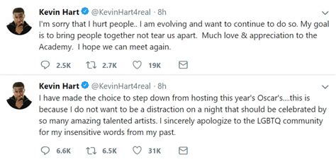 kevin hart steps down from hosting 2019 oscars issues an apology to the lgbtq community the