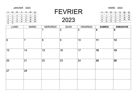 Calendrier Février 2023 Calendriersu