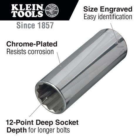 58 Inch Deep 12 Point Socket 12 Inch Drive 65827 Klein Tools