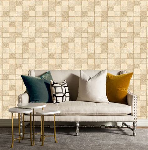 Gold Vintage Tiles Brick Wallpaper Roll 3d Wall Paper Waterproof Marble