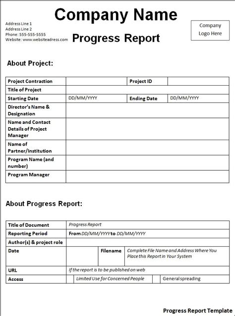 Free Progress Report Template Free Word Templates