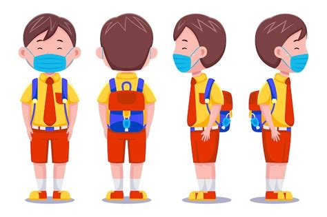 desenhos animados de crianças usam máscara protetora contra vírus ilustração vetor premium