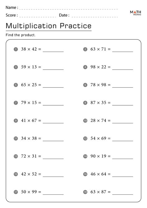 Multiplication Worksheets Grade Pdf Edumonitor Multiplication Sheet
