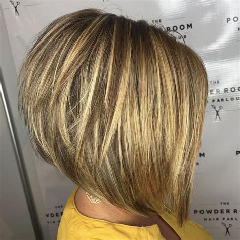 Layered Brown Bob With Golden Blonde Highlights Stacked Haircuts
