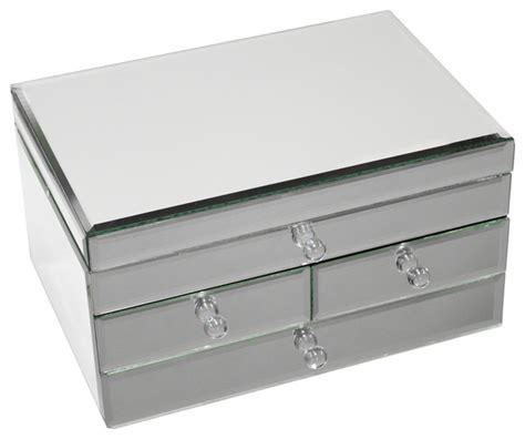 Legacy Mirrored Glass 3 Drawer Jewelry Box Contemporary Jewelry Boxes And Organizers By