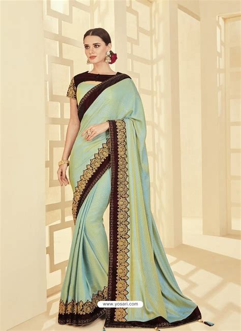 Sea Green Embroidered Two Tone Silk Designer Saree Sari Blouse Designs Lehenga Designs