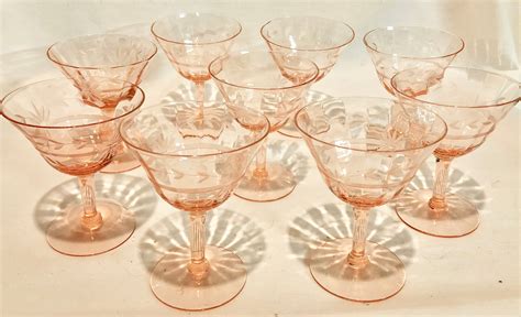 Vintage Blush Pink Depression Glass Winecocktail Glasses Set Of Nine