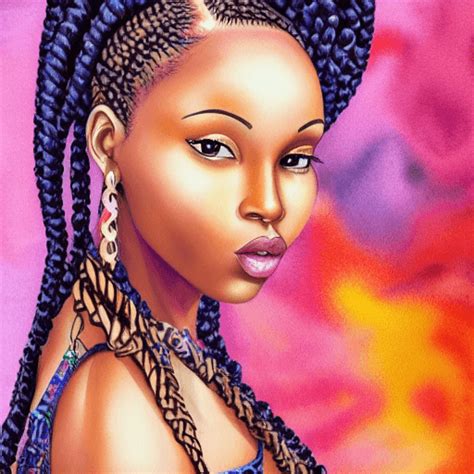 braided hair airbrush inspired african american woman digital art · creative fabrica