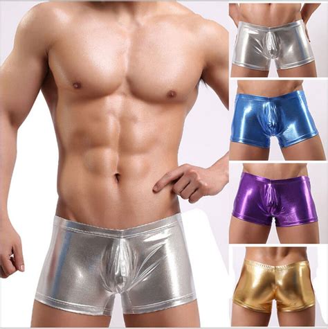 2019 New Metallic Mens Boxer Shorts Leather Shiny Male Underwear High