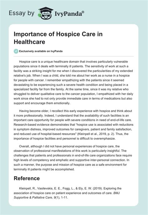 Importance Of Hospice Care In Healthcare 289 Words Essay Example