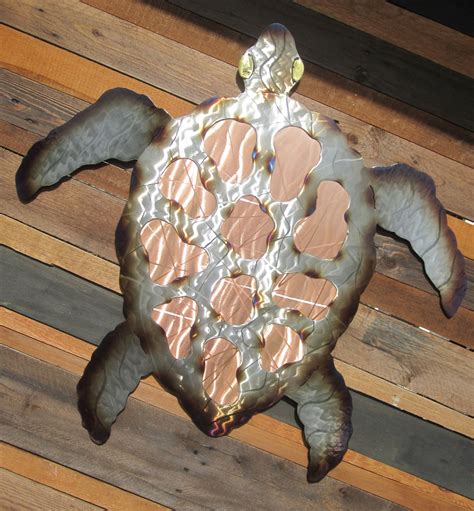 Hawaiian Sea Turtle Metal And Copper Wall Décor Dripped Bronze Eyes