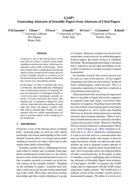 Check spelling or type a new query. (PDF) GASP! Generating Abstracts of Scientific Papers from Abstracts of Cited Papers