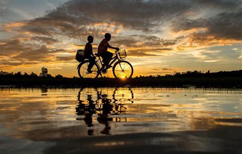 Wallpaper Bicycle Twilight Sky Landscape Nature Sunset Water
