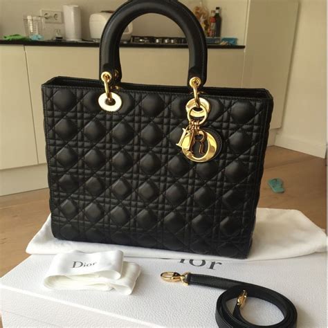 Christian Dior Lady Dior Cannage Large S7900 Black Leather Handbag