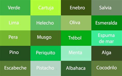 Gama De Colores Verdes Tipos De Verde Tipos De Color Verde Nombres