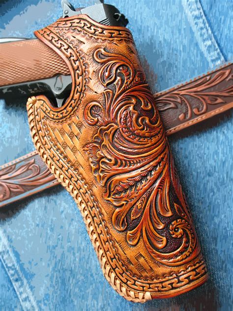 Tooled Holster 1911 Floral Sheridan Etsy Leather Holster Pattern
