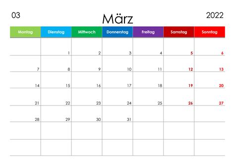 Kalender März 2022 Kleine Ziffern Im Querformat Kalendersu