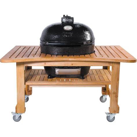 Primo Ceramic Charcoal Smoker Grill On Teak Table Oval Xl Bbqguys