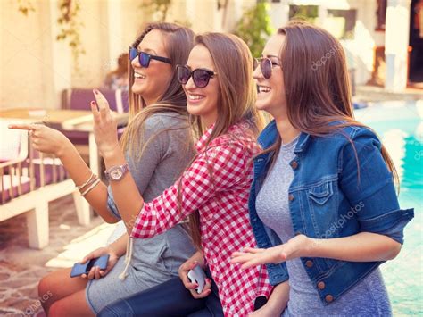 Young Three Girls Laughing And Having Fun Stock Photo By ©rasica 86148548