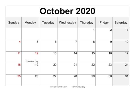 Printable Calendar October 2020 Printable Templates