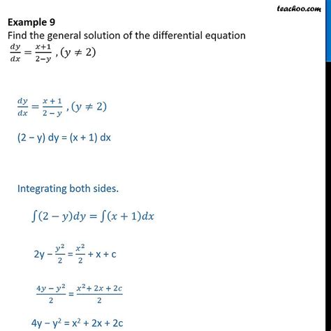 Example 9 Find General Solution Of Dy Dx X 1 2 Y Examples