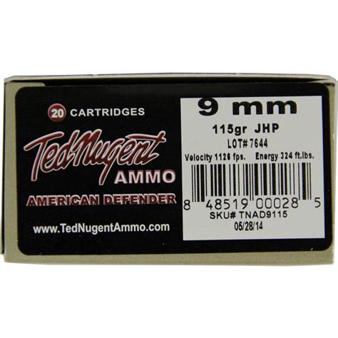 Ammomart 9mm Luger Ted Nugent 115gr Jhp 20 Rounds