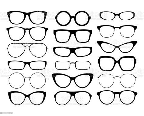 Various Black Silhouette Glasses Eyeglasses Frames Set Sunglasses Frames Stock Illustration
