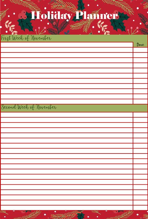 Printable Blank Holiday Planner