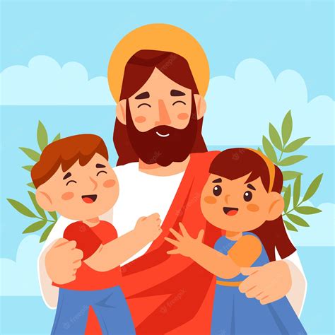 Premium Vector Hand Drawn Jesus With Children Illustration