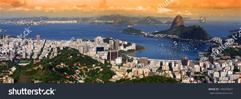 Panoramic View Of Rio De Janeiro Brazil Landscape Stock
