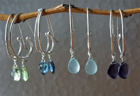 Silver Hoop Earrings With Gemstones Turquoise By Zenialisjewelry