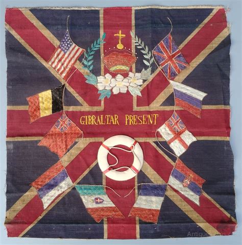 Antiques Atlas Circa Ww1 Embroidered Panel Allied Flags As1038a027