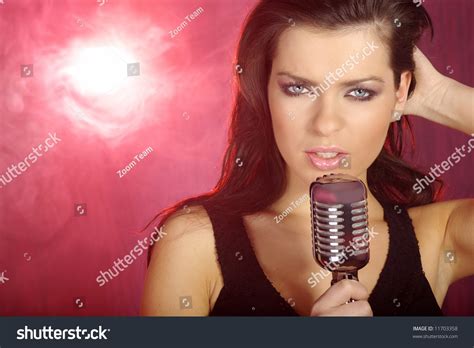 Singer Sexy Woman Singing Retro Mic Stock Photo Edit Now 11703358