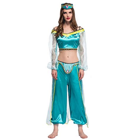 Adult Women Halloween Cosplay Aladdin Jasmine Princess Dress Costume