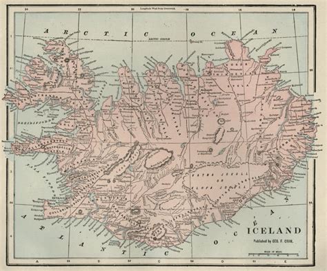 Iceland Map Authentic 1899 With Cities Towns Rivers Topography