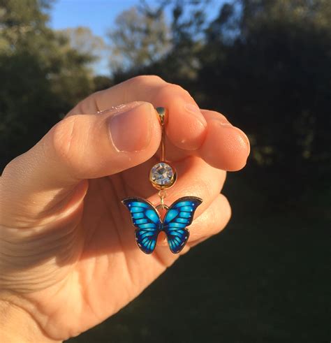 Blue Butterfly Belly Button Ring Etsy