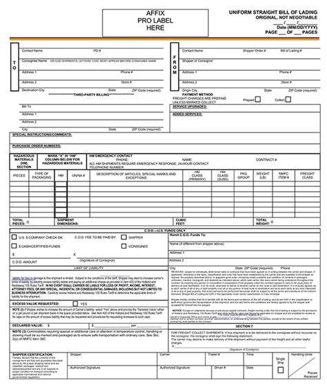 Free Bill Of Lading Form And Templates Basic Guide
