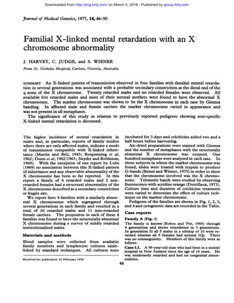 Familial X Linked Mental Retardation With An X
