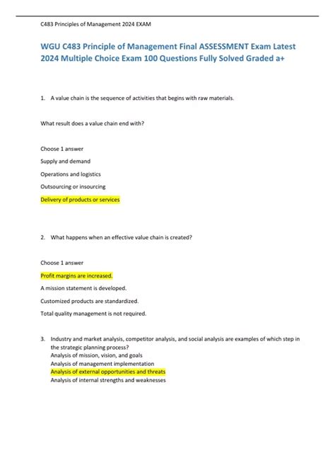WGU C483 Principle of Management Final ASSESSMENT Exam Latest 2024