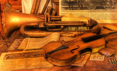 Trumpet And Stradivarius At Rest Violin Nostalgia Vintage Music
